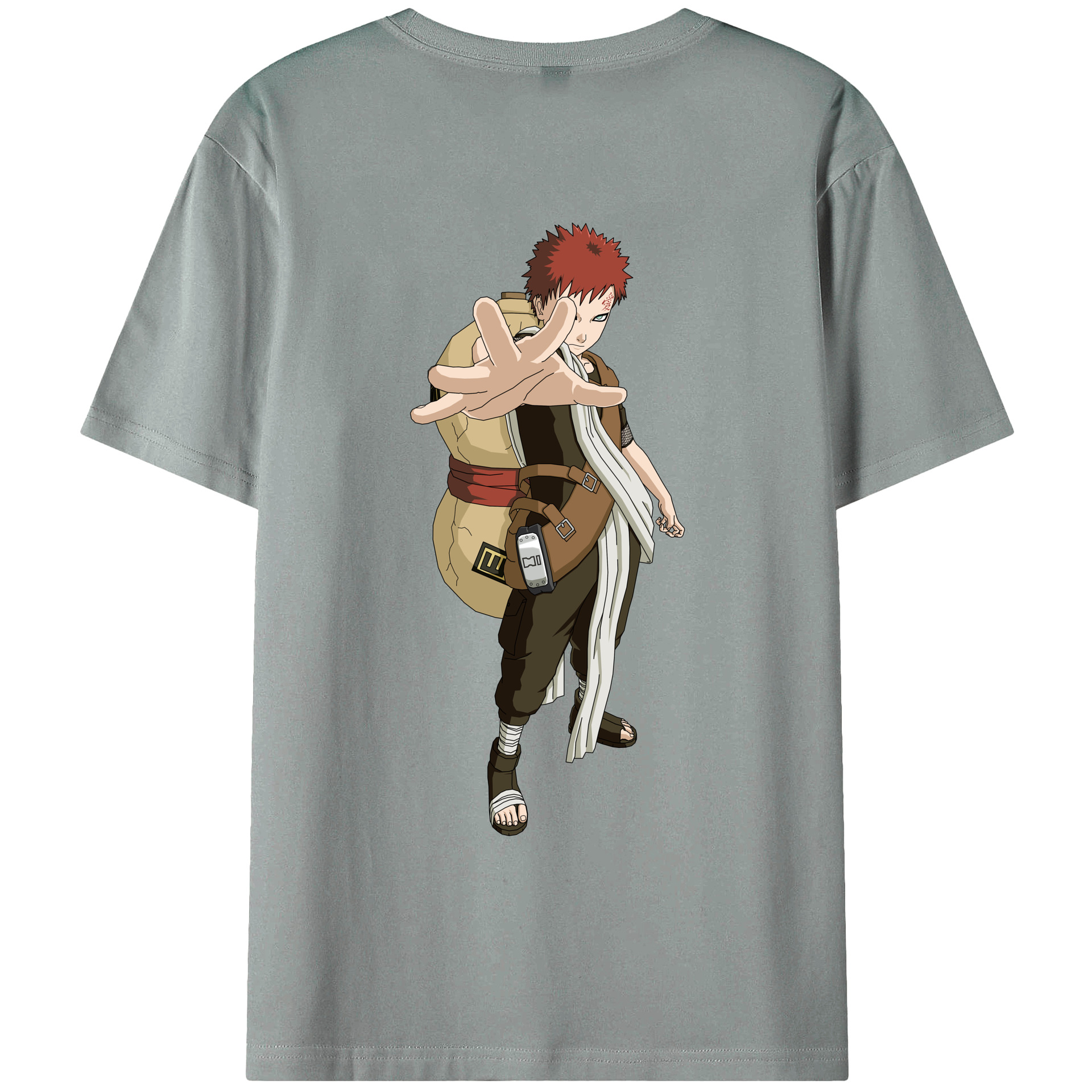 （画像用） NARUTO -ナルト- ガアラ Gaara 綿100％ メンズ半袖Tシャツ（バックプリント） 通気性